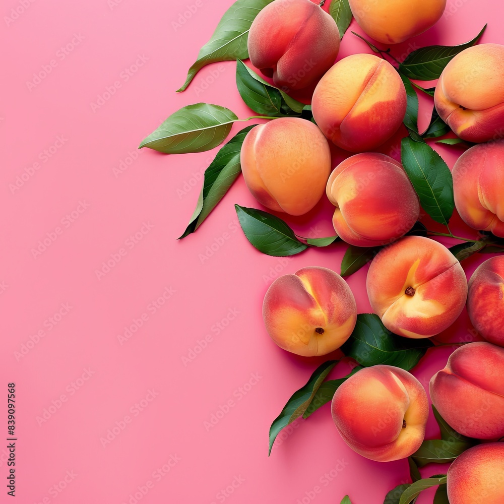 Summer Freshness with Vibrant Peaches and Leaves Summer Freshness with Vibrant Peaches and Leaves