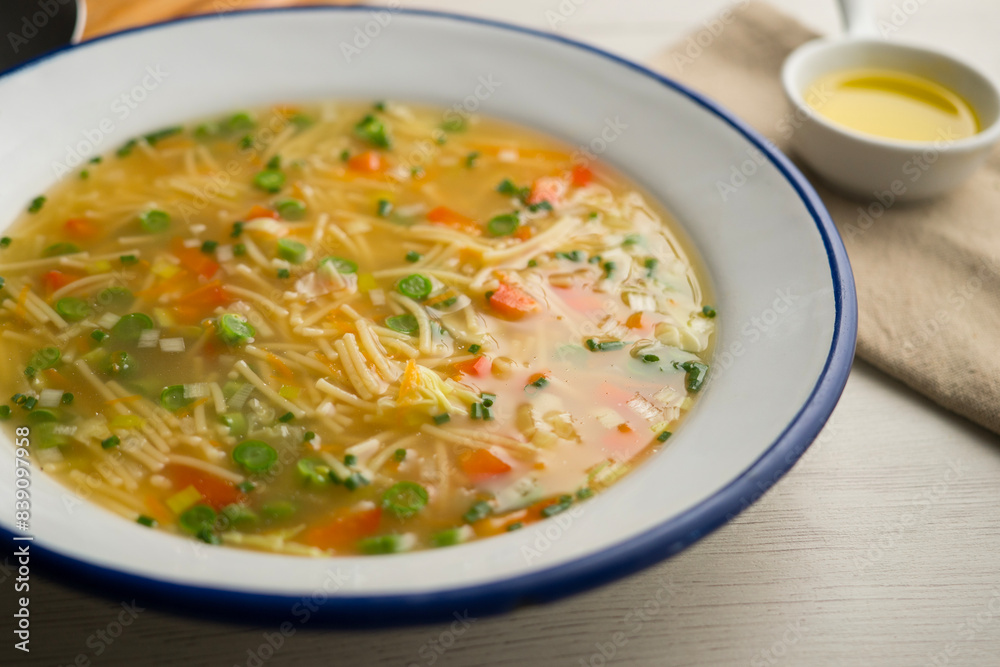 Noodle soup with vegetables. Traditional recipe of Spanish gastronomy. Noodle soup with vegetables. Traditional recipe of Spanish gastronomy.