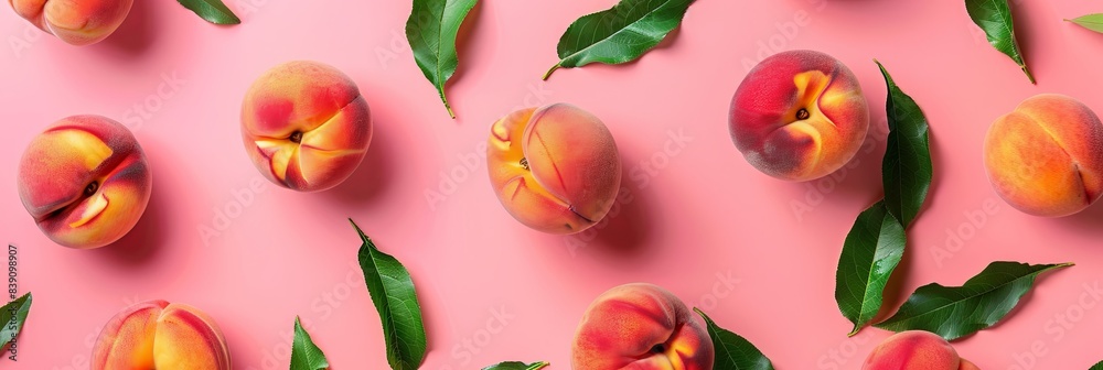 Summer Freshness with Vibrant Peaches and Leaves Summer Freshness with Vibrant Peaches and Leaves
