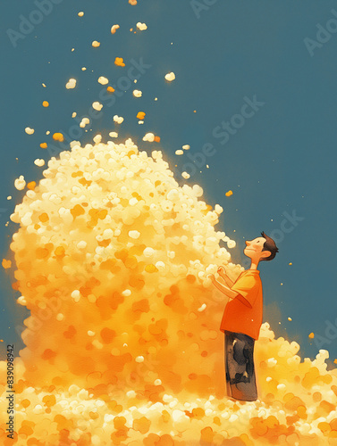 person with pop corn, carto...