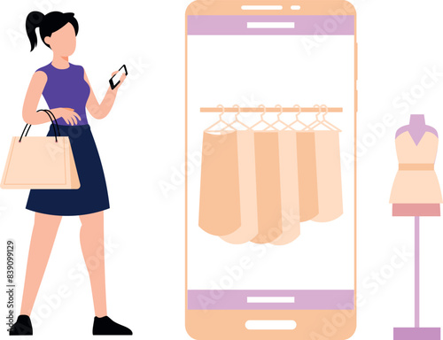 Girl is buying clothes online.