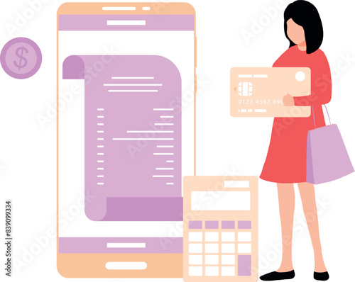 Girl paying online bill for shopping.