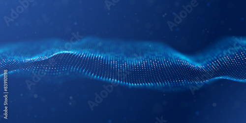 Abstract blue particle background. Flow wave with dot landscape. Digital data structure. Future mesh or sound grid. Pattern point visualization. Technology vector illustration.