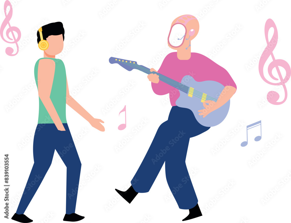 The boy and the robot are enjoying the music.