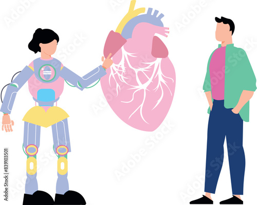 The AI robot is telling about the heart to the boy.