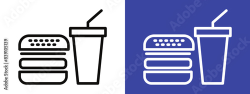Hamburger and soft drink cup icon logo set vector