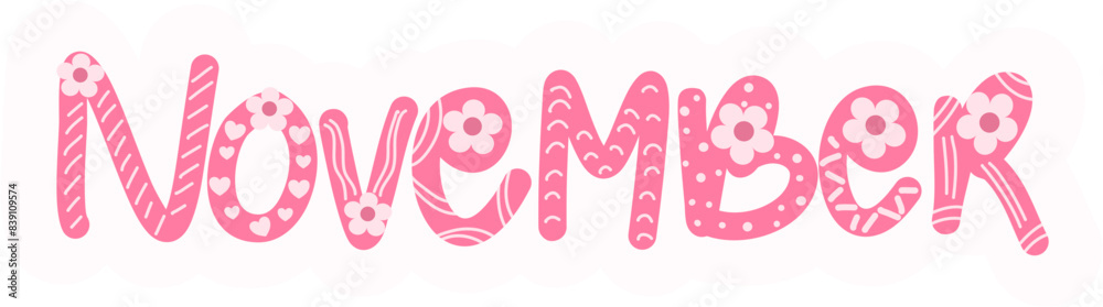 November Month Lettering Sticker, Cute November Sticker November Month Lettering Sticker, Cute November Sticker