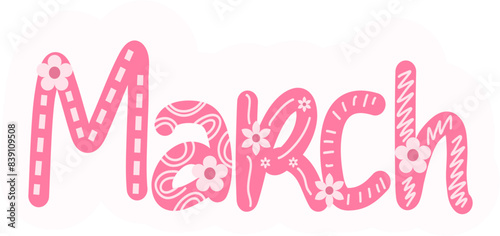March Month Lettering Sticker, Cute March Sticker