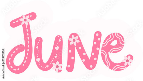 June Month Lettering Sticker, Cute June Sticker
