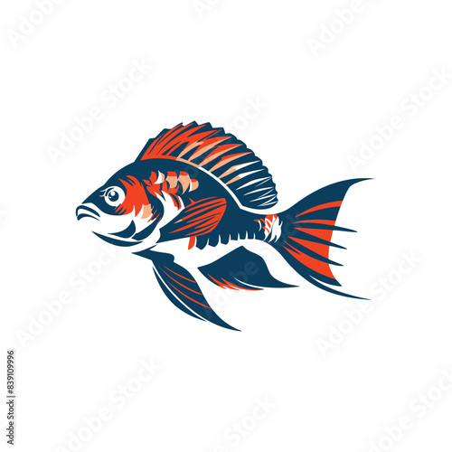 Vector illustration of Tilapia fish isolated on white background. Tilapia fish glyph icon. Badge for design seafood packaging. Logo Design for Fish Farming Business