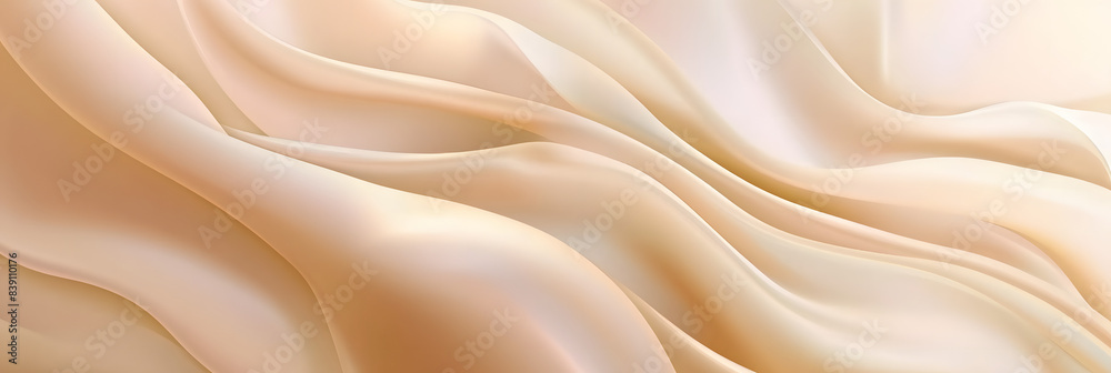 Smooth beige wave gradient background. Soft neutral liquid wallpaper. Silk ecru color texture for banner, flyer, presentation, graphic design, leaflet. Abstract blurred wavy backdrop cover. Vector