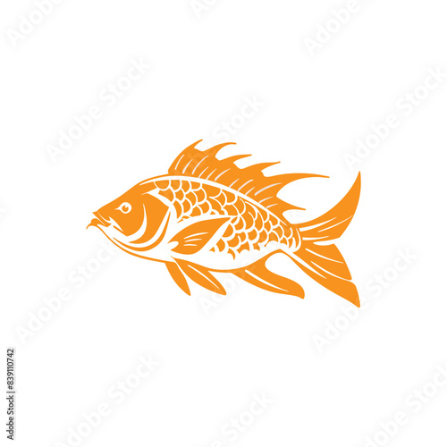 Vector illustration of Tilapia fish isolated on white background. Tilapia fish glyph icon. Badge for design seafood packaging. Logo Design for Fish Farming Business