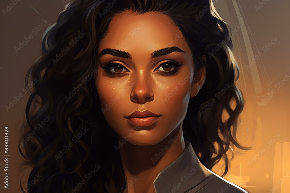 Stunning AI illustration for a game character with a beautiful face and intricate details. Stunning AI illustration for a game character with a beautiful face and intricate details.