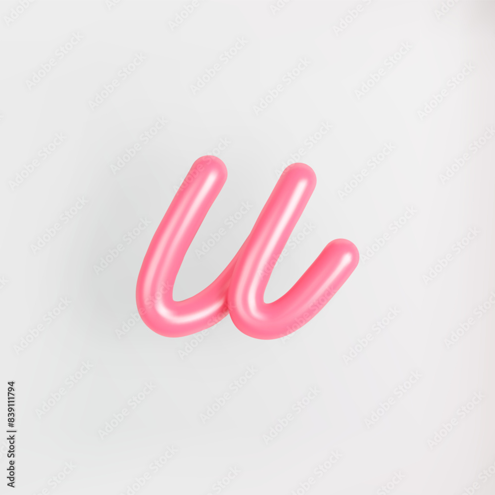 3D Pink Script Lowercase Letter U on light background. Cute Cursive Bubble typography symbol vector illustration. 3D Pink Script Lowercase Letter U on light background. Cute Cursive Bubble typography symbol vector illustration.