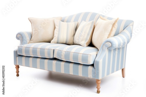 The light blue and light beige striped cottage couch pillow chair furniture.