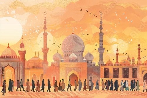 illustration of mosque on eid al-adha