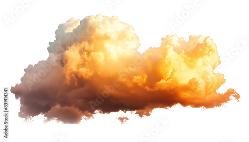 Golden sunset cloud die cut PNG style isolated on white and transparent background