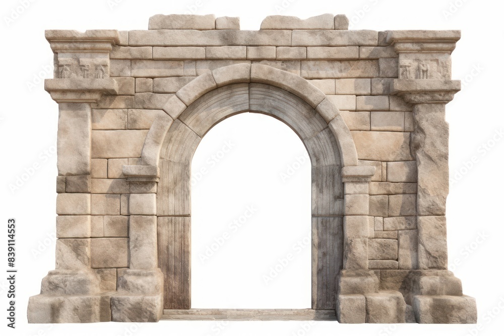 Obraz premium Stone ancient architectural door architecture gate white background.