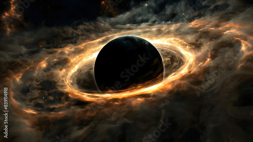 a planet with a black hole in the center and a circle of gas in the center. photo