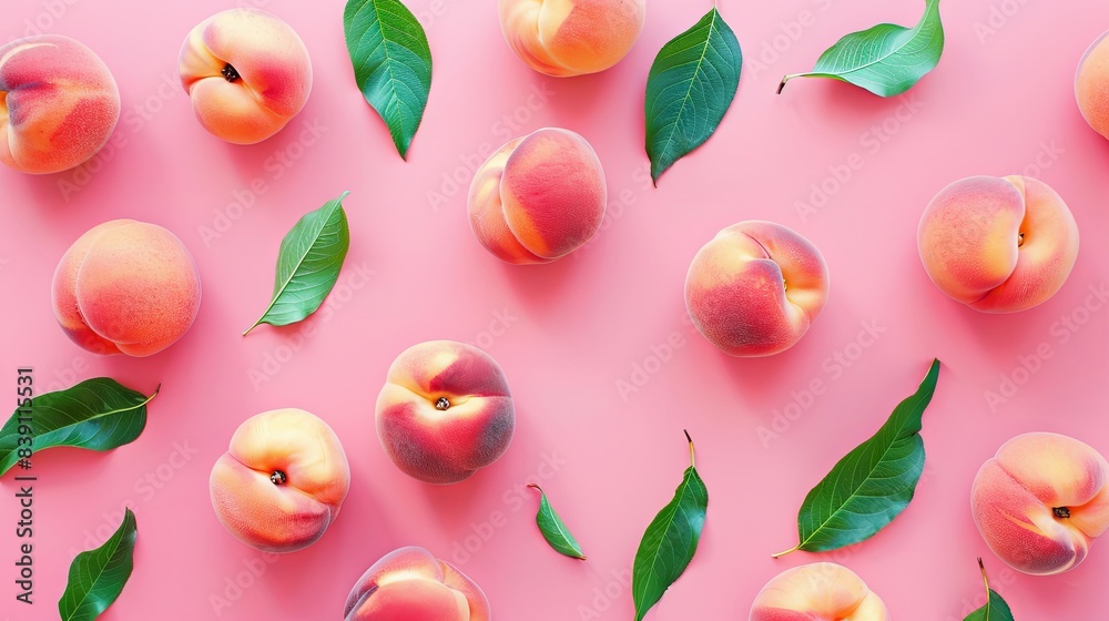 Summer Freshness with Vibrant Peaches and Leaves Summer Freshness with Vibrant Peaches and Leaves
