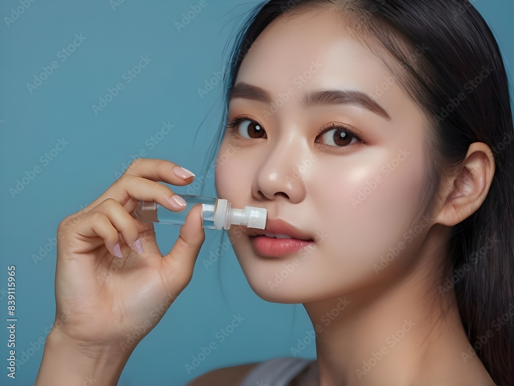 woman with a bottle of serum