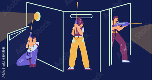 Illustration of players with laser weapons participating in laser tag.