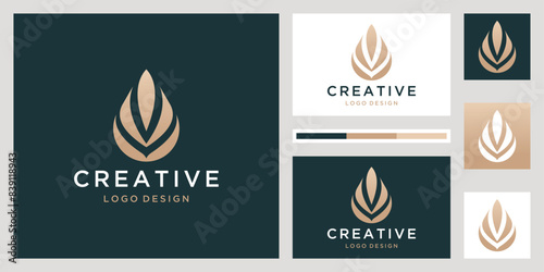 Abstract tree with droplet icon set vector logo template, elegant and luxury concept vector illustration