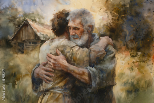 Forgiving Father Welcomes Repentant Son in Serene Homestead Setting