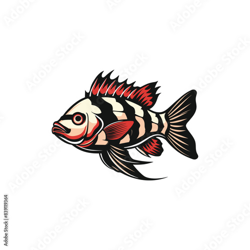 Vector illustration of Tilapia fish isolated on white background. Tilapia fish glyph icon. Badge for design seafood packaging. Logo Design for Fish Farming Business