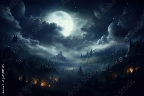 Night moon landscape astronomy.