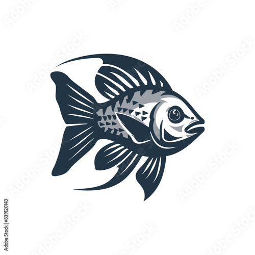 Vector illustration of Tilapia fish isolated on white background. Tilapia fish glyph icon. Badge for design seafood packaging. Logo Design for Fish Farming Business