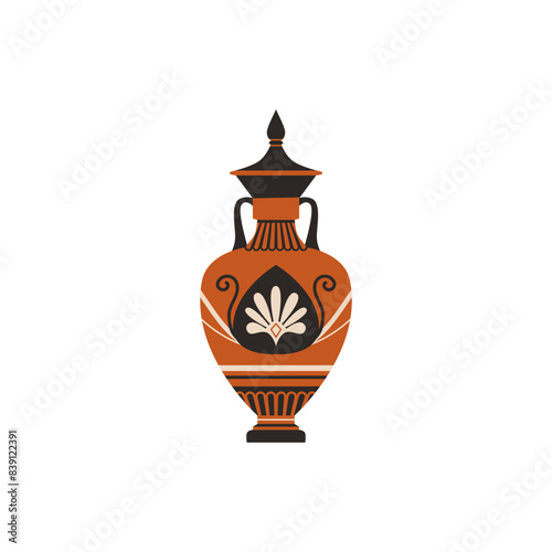 Vector illustration in a flat style with an image of an ancient Greek clay amphora