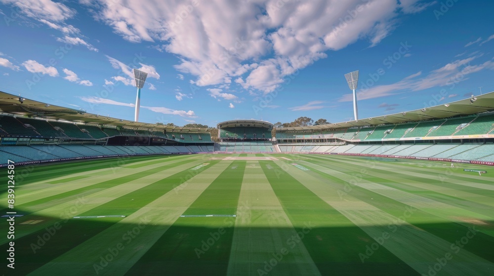 A cricket stadium with cutting-edge sustainability features such as solar panels green walls A cricket stadium with cutting-edge sustainability features such as solar panels green walls