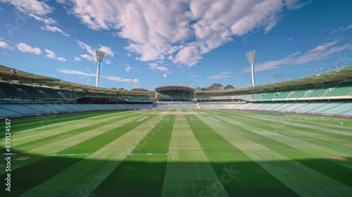 A cricket stadium with cutting-edge sustainability features such as solar panels green walls