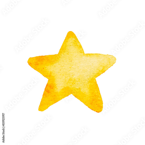Watercolor yellow star cut out from background, vector hand made not AI