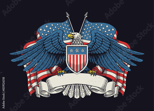 Vintage Hand Drawn Illustration of American Eagle Design