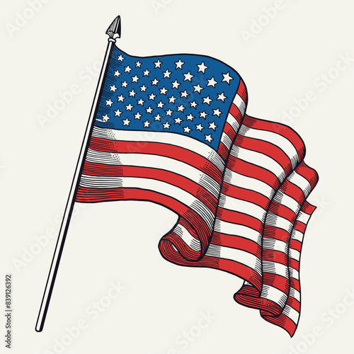 Vintage Hand Drawn Illustration Of American Flag