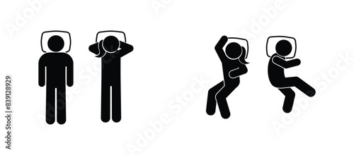 sleeping man icon, people in bed, sleeping pose illustration