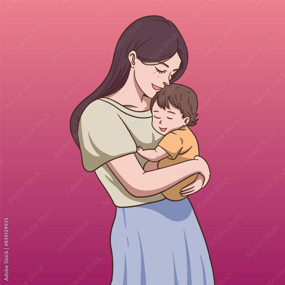 Obraz premium Vector illustration of a mother embracing her child