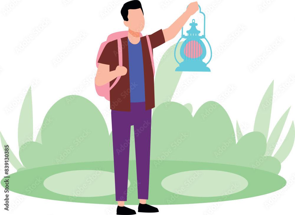 The boy is holding a lantern in the forest. The boy is holding a lantern in the forest.