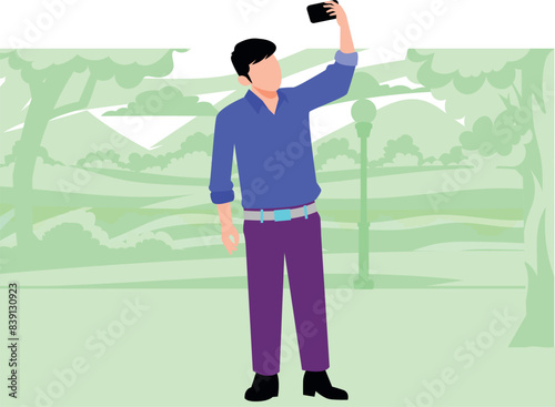 The boy is taking a selfie in the phone.