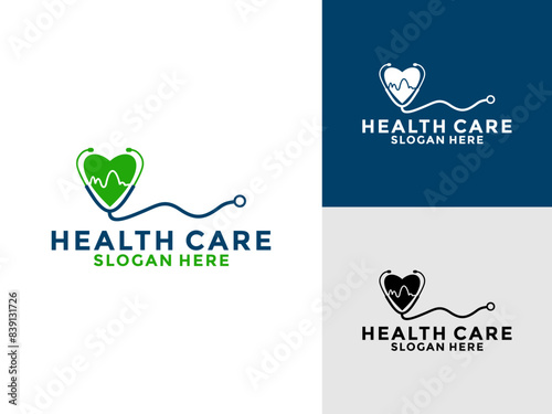 Doctor or Clinic logo icon, stethoscope logo healthcare with heart shape and medical design vector