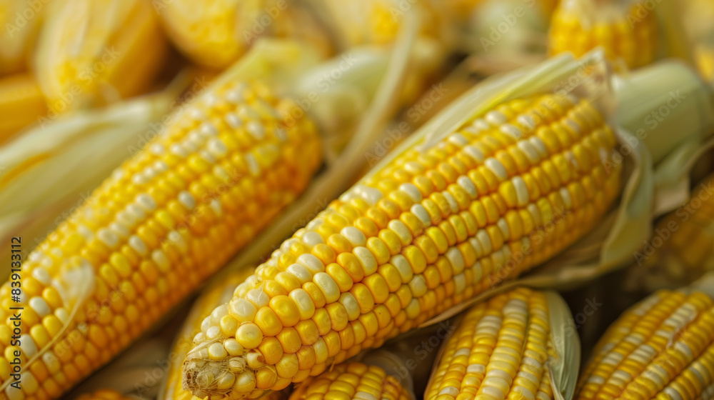 Fresh maize cobs in market, a bundle of organic goodness. Fresh maize cobs in market, a bundle of organic goodness.