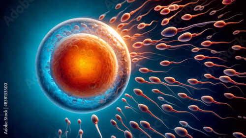 Detailed view of sperm swimming towards egg