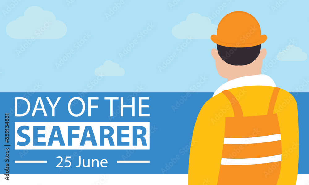 illustration vector graphic of a crew member stands looking at the ocean, perfect for international day, day of the seafarer, celebrate, greeting card, etc. illustration vector graphic of a crew member stands looking at the ocean, perfect for international day, day of the seafarer, celebrate, greeting card, etc.