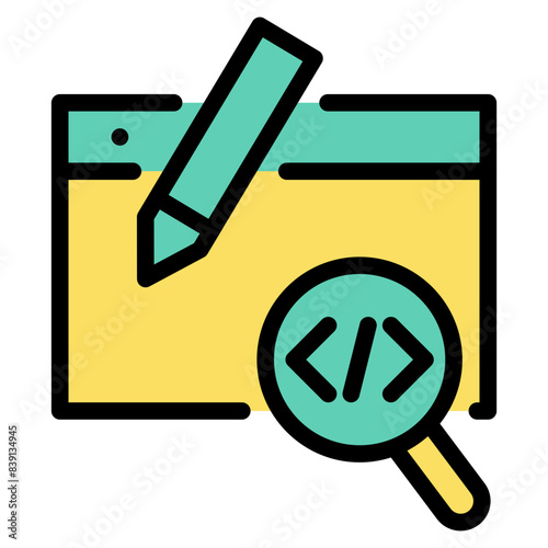 Write coding flat icon symbol sign from modern dashboard collection in flat style full color for mobile concept and web apps design. Internet and protection related vector line icon.