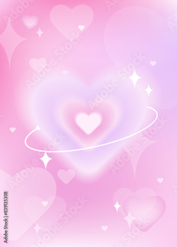 y2k heart poster. Retro style postcard with heart and gradient background. Saint Valentine's Day poster template. Invitations, greeting card or post templates in aesthetic style