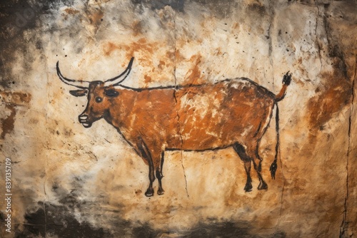 Paleolithic cave art painting style of Cow cow livestock cattle. photo