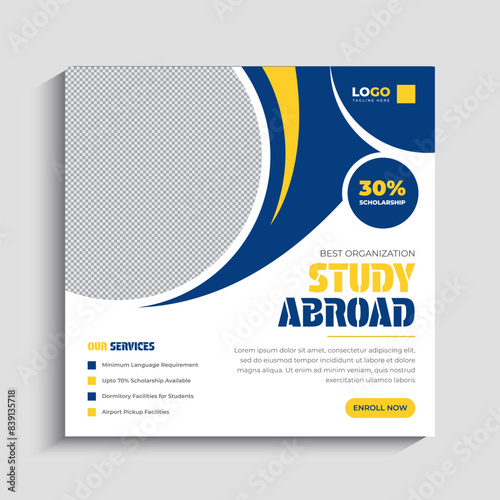 Study abroad social media post or admission Web Banner template