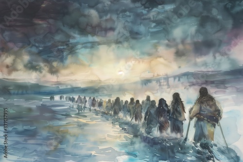 Israelites Crossing Jordan River: Determination and Faith
